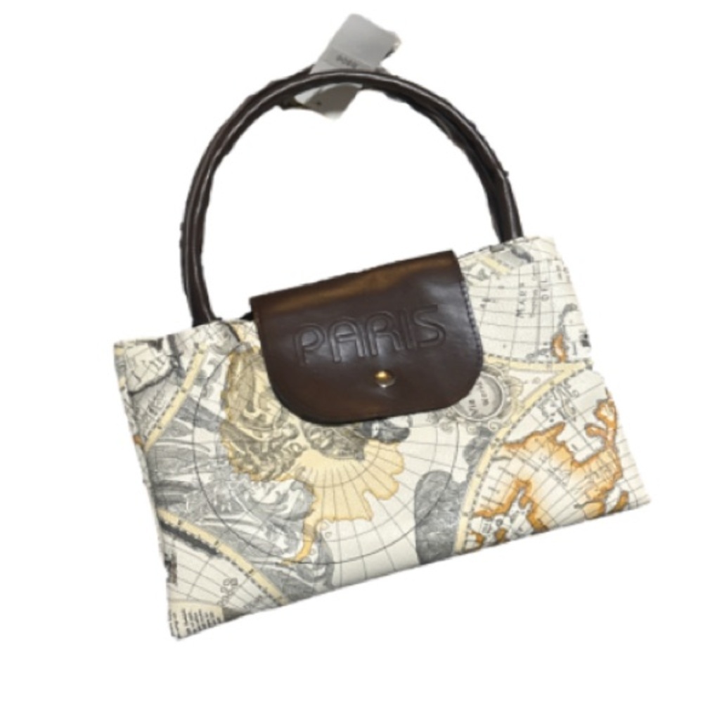 Paris Map Print foldable tote  - Brown and Cream